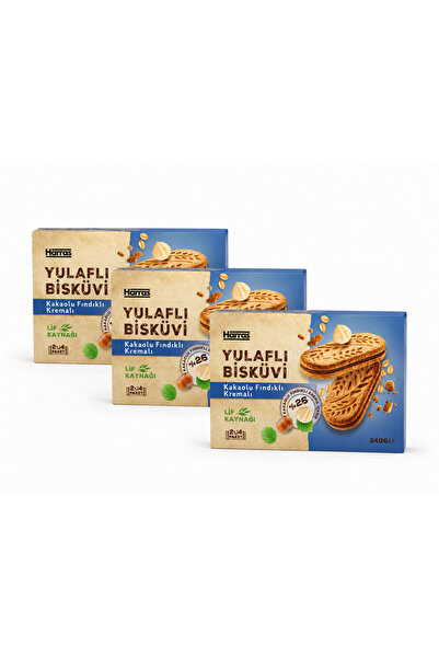 Harras Kakao Fındık Kremalı Yulaflı Bisküvi 240 g x 3 Adet