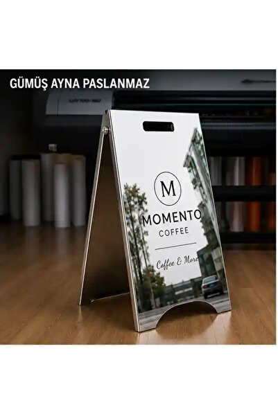 DURAK REKLAM A Tipi Kaldırım Tabelası Ayna paslanmaz levha Gümüş Ayna 40x70 cm