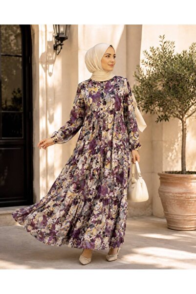 LARİN ÇİÇEKLİ MODAL ELBİSE