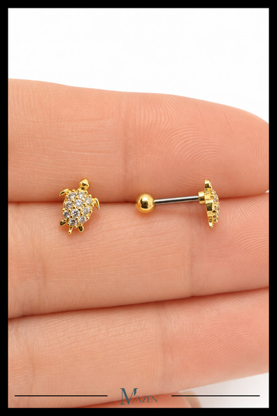 MAZEN Kaplumbağa Tragus Piercing Çelik Gold Renk Sevimli Figürlü