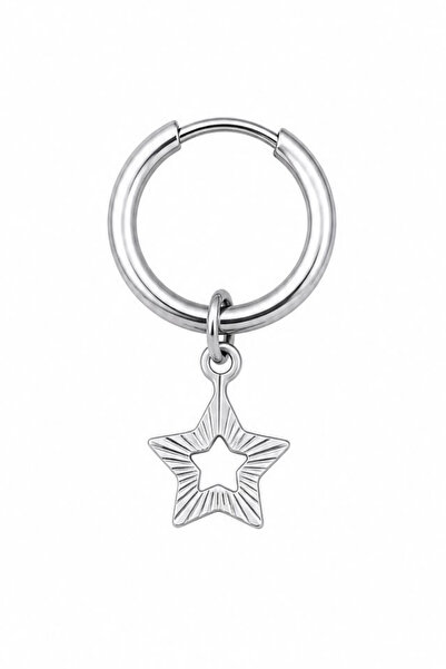 Blisse Piercing Unisex Silver Color Surgical Steel Dangle Star Figured Hoop E...