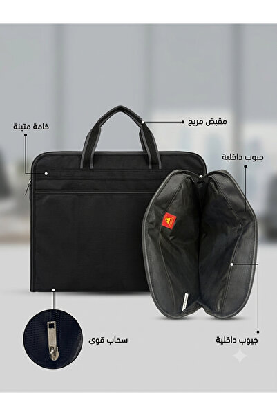 Generic Brand Black Canvas Document and Laptop Bag, Practical and Durable