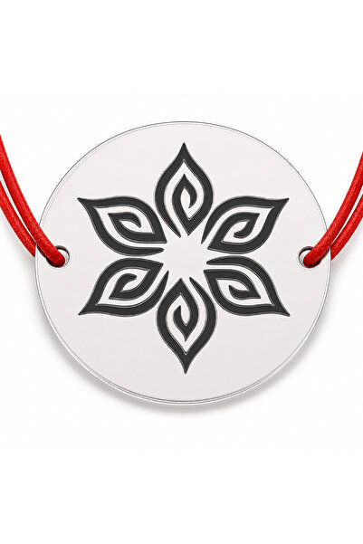 Simoshop Brățară argint 925 cu bănuț floare ornamentală cu șase petale, șnur ...