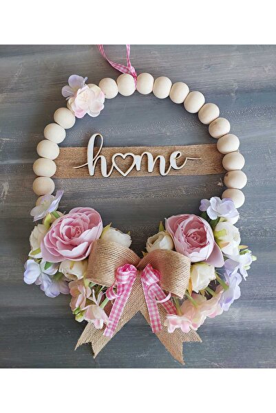 lolipophobi Wooden Beaded Home Written Sign with Jute Ribbon and Pink Flowers...