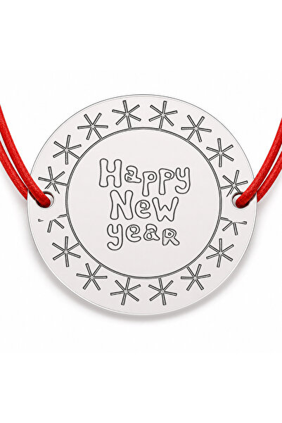 Simoshop Brățară argint 925 cu bănuț mesaj Happy New year și fulgi, șnur regl...