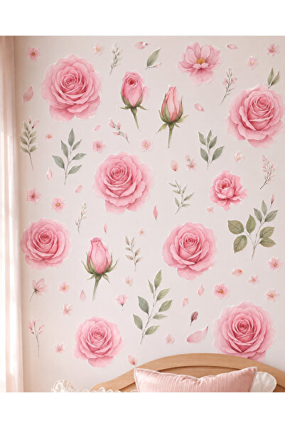 esatoys Pembe Güller Duvar Sticker Seti 100 × 30 cm – Çocuk ve Genç Odası Dek...
