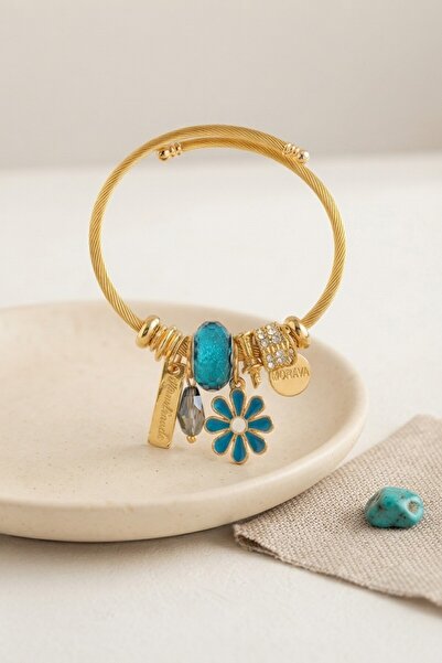 Clariss Blue Daisy Model Gold Color Charm Bracelet