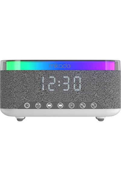 Mikado Md-W10 1200Mah 10W Gri Bt, Usb, Kablosuz Şarjlı Rgb-Alarmlı Saat Speaker