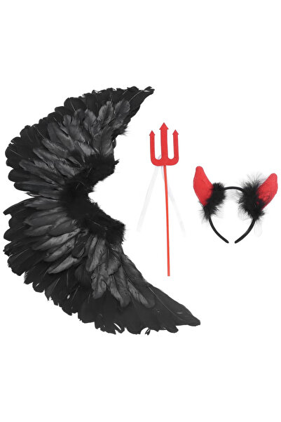 GGEROU Devil Wing,Wings and Halo for Kids with Wand,Feather Wing Dress Up Pre...