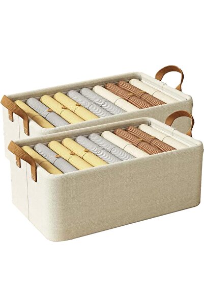 Morvena Picks Pachet de 2 cutii de depozitare pliabile din țesături cu mânere...
