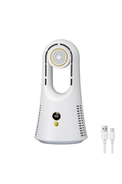 Morvena Picks Ventilator de birou fără lame 6 viteze, reîncărcabil cu LED, te...