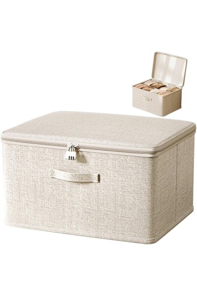 STARSTAR 1 Lockable Cotton/Linen Storage Box (40×30×21 cm) - Large Capacity C...