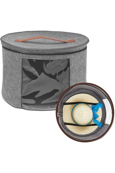 STARSTAR 40*26cm round hat storage box with lid, foldable travel hat organize...