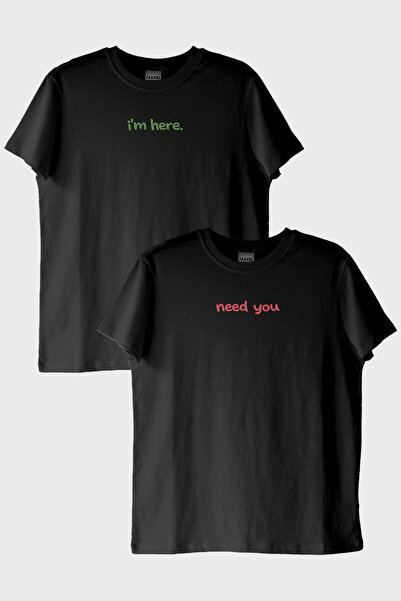 lofux Need You I'M Here Couple Black T-Shirts