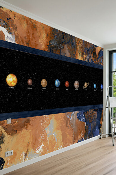 dreamwall Güneş Sistemi Gezegenleri, Yıldızlı Uzay Şeridi ve Akışkan Mermer D...