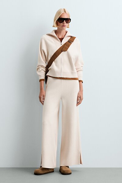 Oysho Kontrast piping detaylı wide leg pantolon