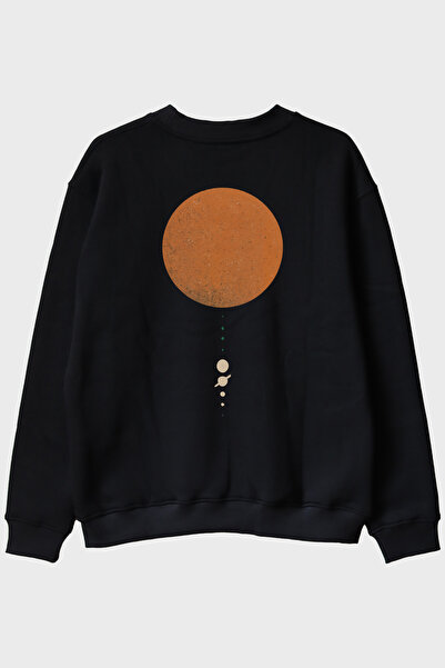 lofux Minimalist Solar System Design Science Black Crew Neck Sweatshirt