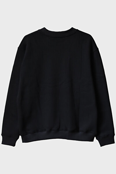 lofux Curved Space-Time Baskılı Solucan Deliği Siyah Bisiklet Yaka Sweatshirt