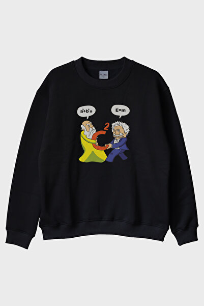 lofux Einstein Pythagoras Black Crew Neck Sweatshirt