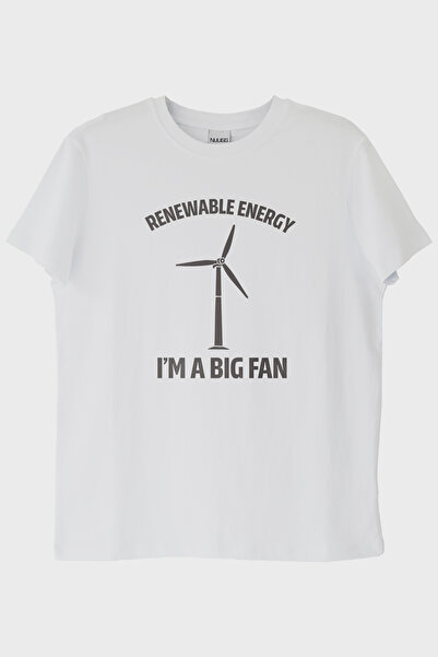 lofux I'M a Big Fan Printed Renewable Energy Themed White T-Shirt