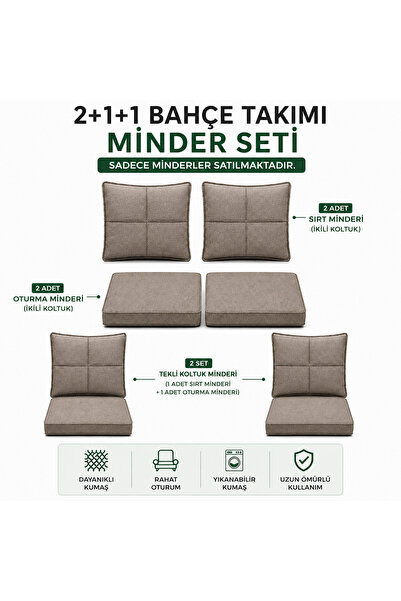 SimHouse Keten Cappuccino Bahçe Takımı Minderi - Çay Seti Minderi