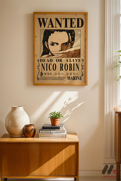 Modiwa Design One Piece Nico Robin Wanted Poster, Ahşap Çerçeveli Duvar Tablo...