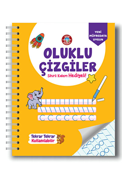 Çocuk Akademi Oluklu(Kabartmalı) Sihirli Uçan Kalemli - Harfleri Sayıları ve Çizmeyi Öğreten 3'lü Alıştırma Kitabı