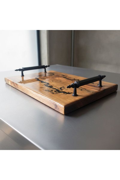 Mekece Presentation Tray Eps-K01 |   Laciveret Epoxy Patterned Walnut Wood Presentation Tray