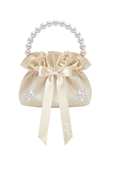 pegu baby collection Ekru Cotton Satin Bag, with Crystal Glass Stone Decorati...