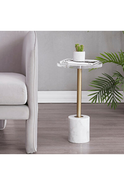 Roots Furniture طاولة أكريليك مزخرفة بقاعدة من الرخام الأبيض