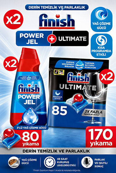 Finish Hepsi Bir Arada Bulaşık Makinesi Deterjanı Jel Sıvı 1000 mlX2 ultimate...