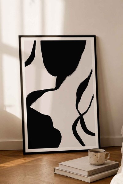 dudekohome Siyah Beyaz Soyut Çerçeveli Tablo Modern Minimal Duvar Dekoru