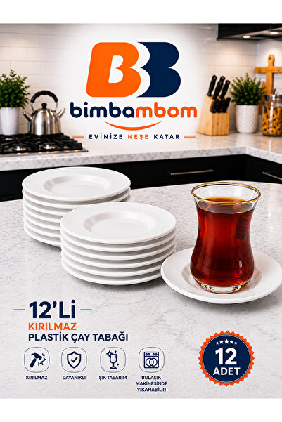 bimbambom 12-Piece White Tea Plate Set Plastic Tea Plates 12 Pieces