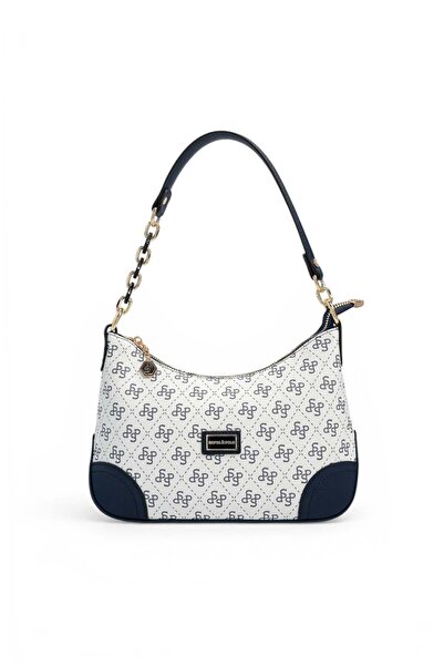 Silver Polo White - Navy Blue Monogram Women's Shoulder Bag Sp1277