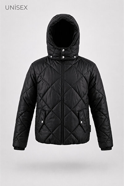 Tonny Black Dječji unisex crni kaput sa kapuljačom standardnog kroja sa dijam...