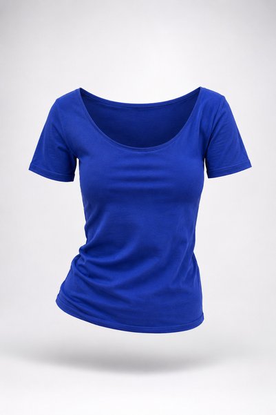 EastWest Trading M Size Madonna Collar Lyralic Cotton Combed Cobalt Blue Slim Fit Short Sleeve Women's T-Shirt