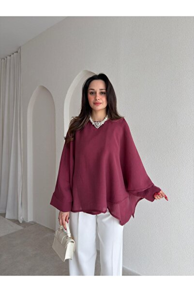 Mooi Butik Pavi̇a Cape 6884 - Burgundy