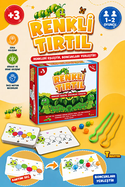Tmaster Renkli Tırtıl Maşalı Renk Eşleştirme Oyunu | 3+ Yaş Eğitici Oyuncak