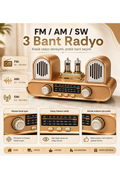 Hil Tech Eminönü Toptan Elektronik Yeni Nesil Radyo Fm Am Sw 3 Bant Radyo Bluetooth 5.3 Hoparlör USB Tf Kart Destekli Type-C Şarjlı Müzik Çalar 18650 Pilli Tws Stereo Taşınabilir Radyo
