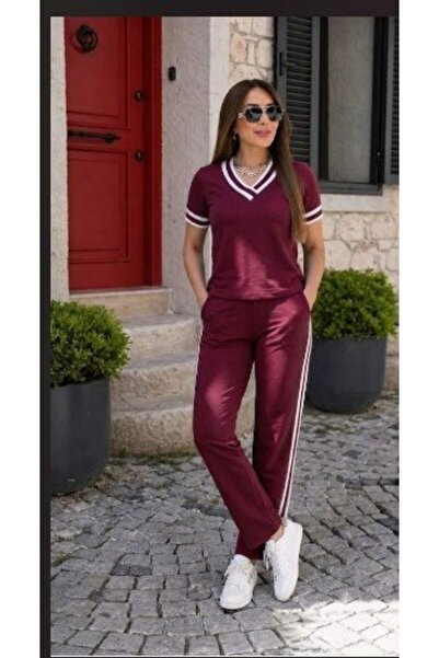 Feylace Women's Short Sleeve V-Neck Viscose Two Thread Blouse and Trousers Tw...