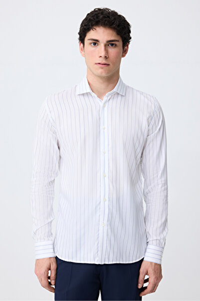 Tween Slim Fit Kırık Beyaz Çizgili Gömlek