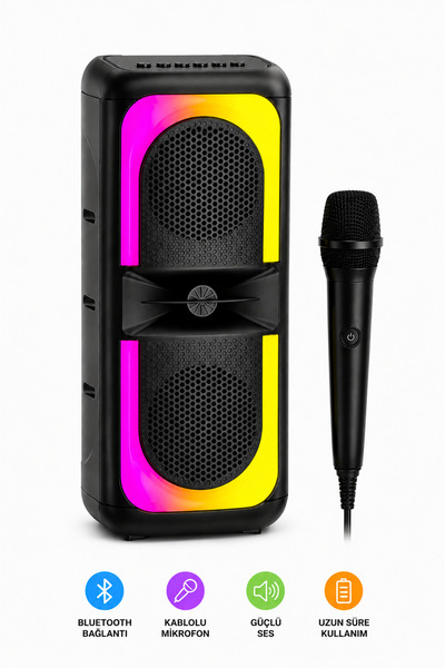 Omaze Bluetooth Hoparlör Karaoke Kablolu Mikrofonlu Taşınabilir RGB Işıklı Şa...