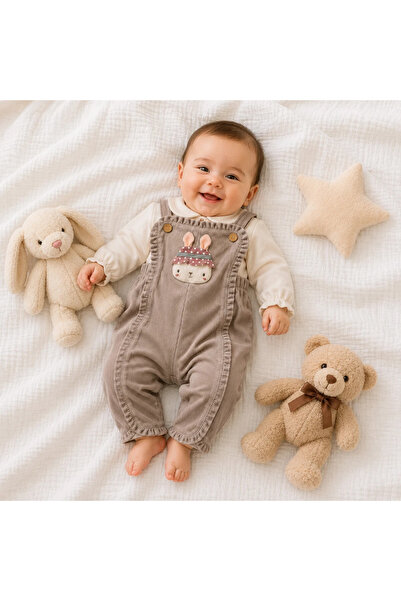 BEBELON İÇİ BADİLİ TAVŞAN DETAYLI KADİFE SLOPET SET