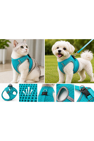 Karamel Pet حزام صدر للقطط والكلاب من قماش شبكي قابل للتنفس، مقاس متوسط 44x48...
