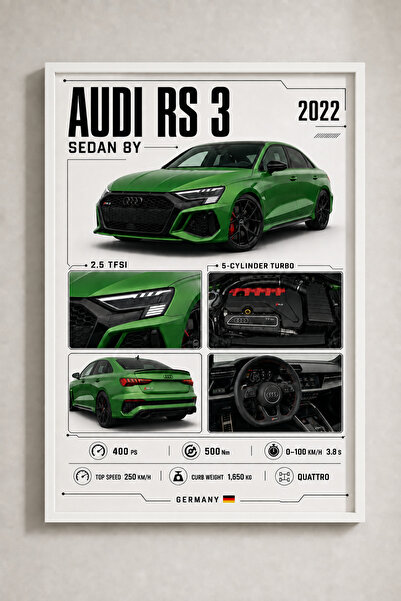 Miutic Print Studio Tablou decorativ auto Audi RS3 cu specificații tehnice, î...