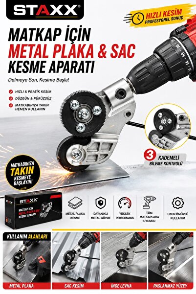 STAXX POWER Matkap İçin Metal Plaka & Sac Kesme Aparatı Sac Makası Tüm Elektr...