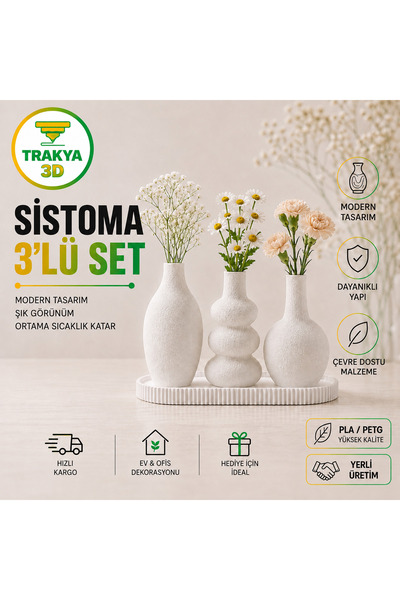Sistoma 3'lü Vazo Seti – Modern Dekorasyonun Şık Dokunuşu