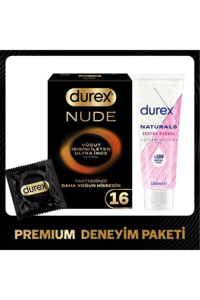 Durex Nude Ultra İnce Prezervatif 16'lı + Naturals Ekstra Hassas Kayganlaştır...