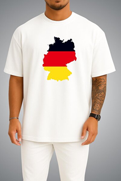 Bahriyeli Collection Oversize Germany Flag and Map Chest Printed Unisex T-Shirt