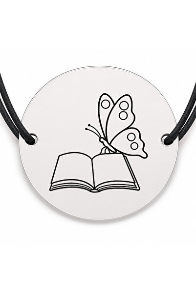 Simoshop Brățară argint 925 cu bănuț gravat fluture pe carte, șnur negru regl...